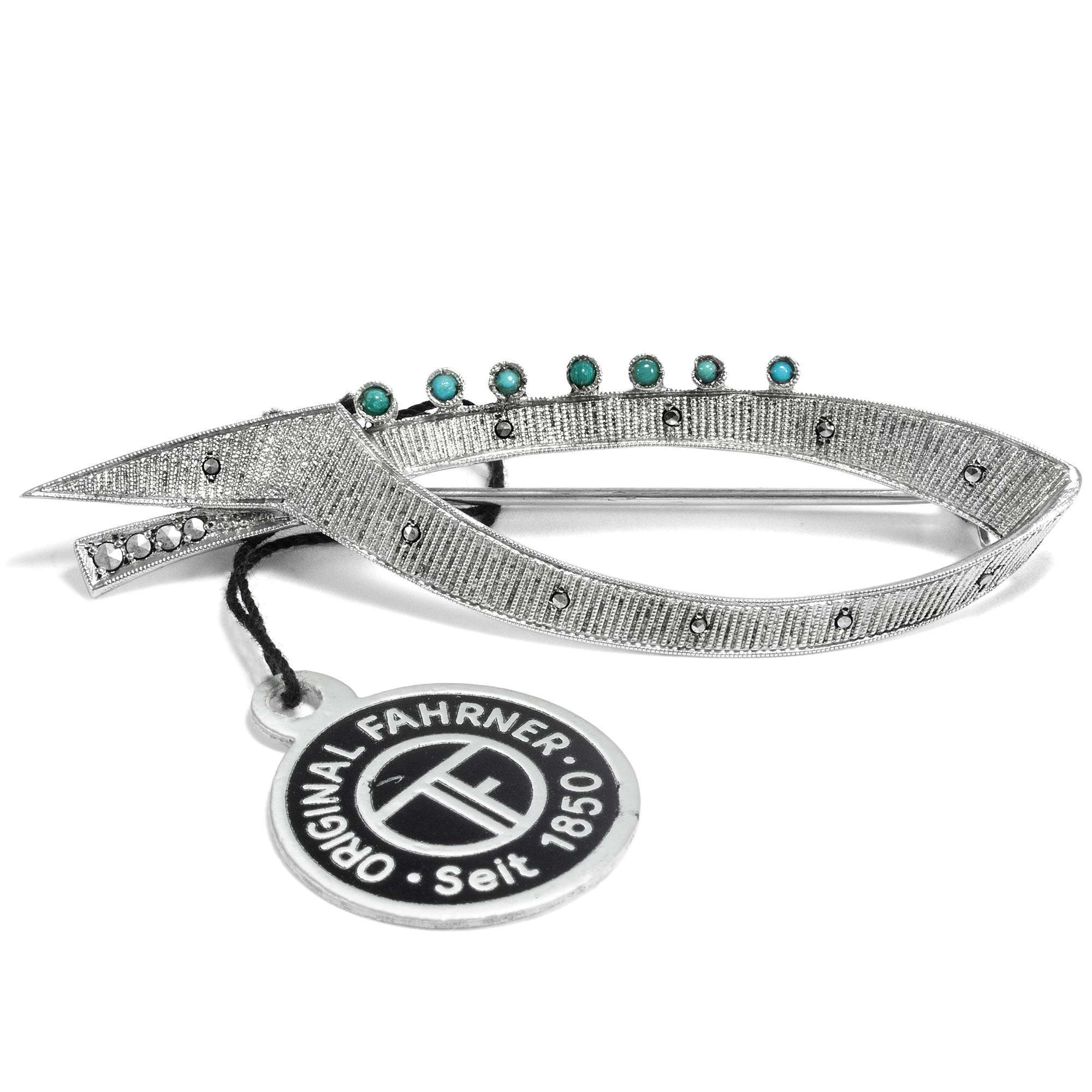 618210-hofer-antikschmuck-Midcentury-Brosche-mit-Tuerkisen-aus-Silber-Theodor-Fahrner-1955er-Jahre-Kleiner-Fisch_1