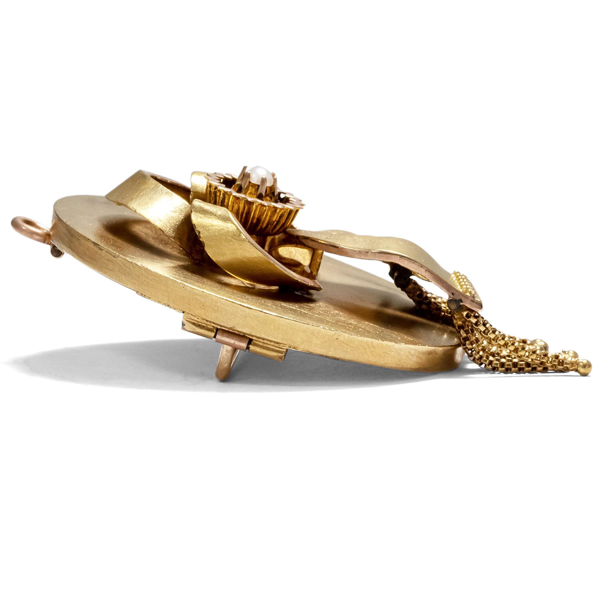 619261-hofer-antikschmuck-Antikes-Paar-Ohrhaenger-des-Realismus-in-Gold-und-Perlen-um-1870-Realistische-Schleifen_5