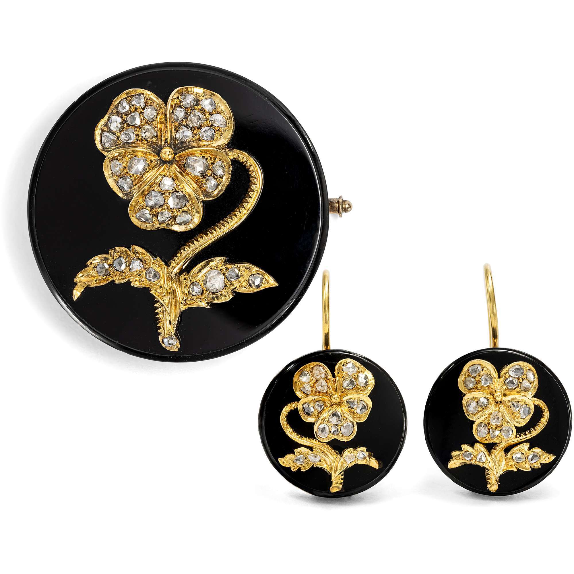 624546-hofer-antikschmuck-Ungewoehnliche-Demi-Parure-mit-diamanten-Veilchen-auf-Onyx-um-1875-Denk-an-mich_1