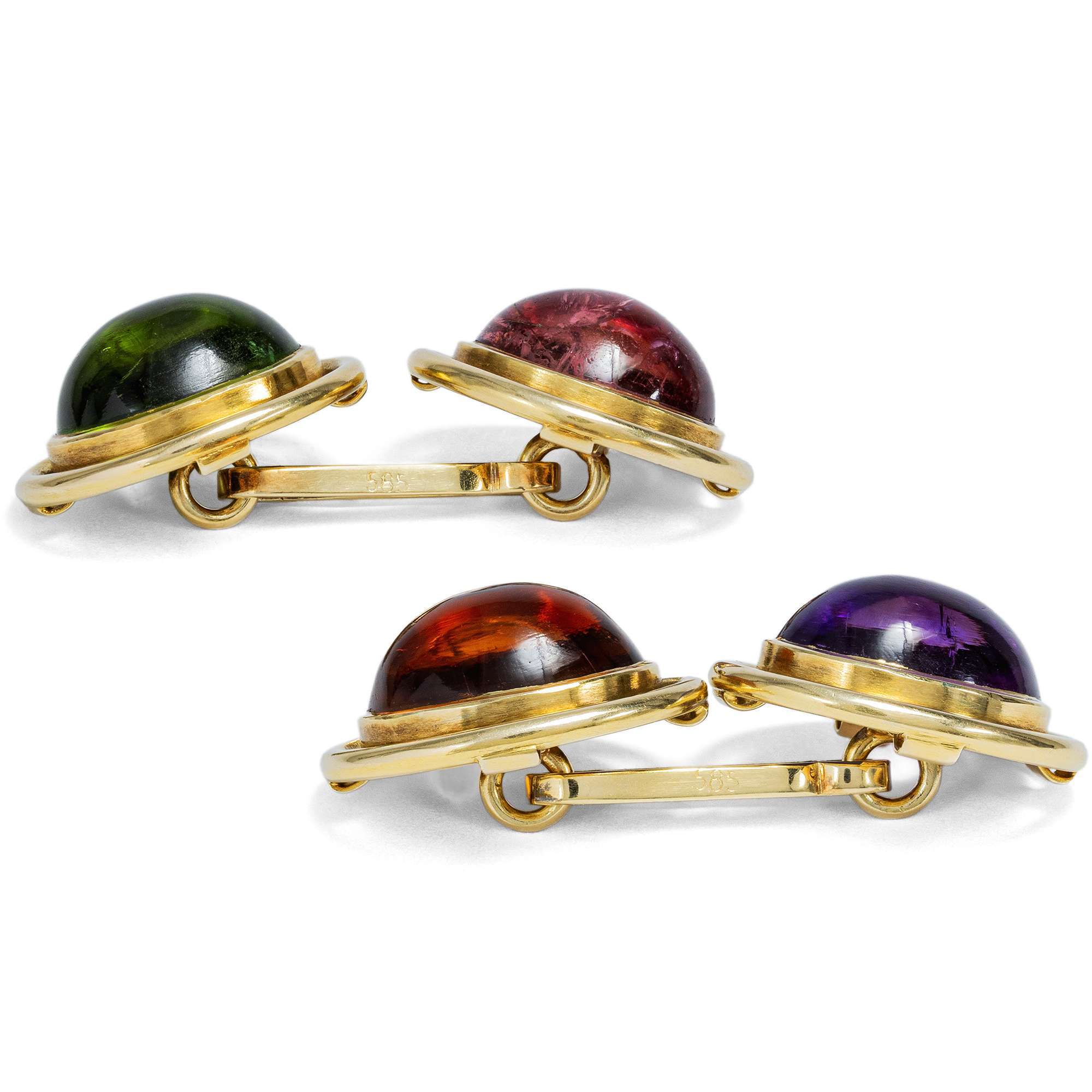 625480-hofer-antikschmuck-Edle-Manschettenknoepfe-mit-Amethyst-Citrin-und-zwei-Turmalinen-in-Gold-um-1955-Farbtupfer-fuers-Hemd