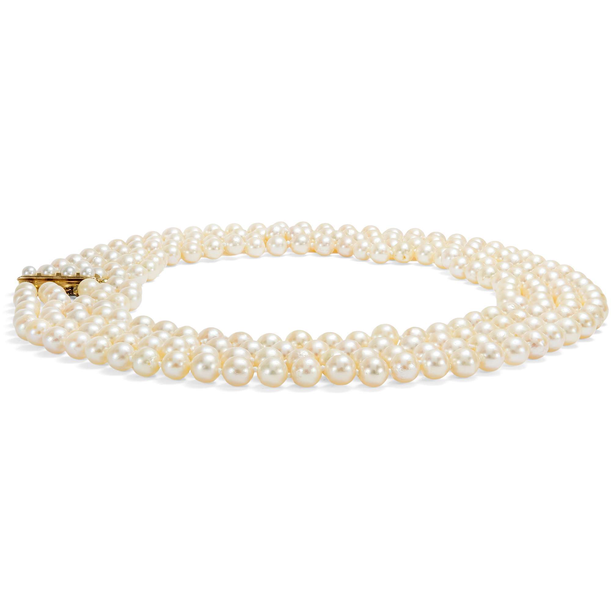 626347-hofer-antikschmuck-Wunderschoenes-vierreihiges-Perlcollier-mit-Goldschliesse-um-1985-Vier-auf-einen-Streich_1