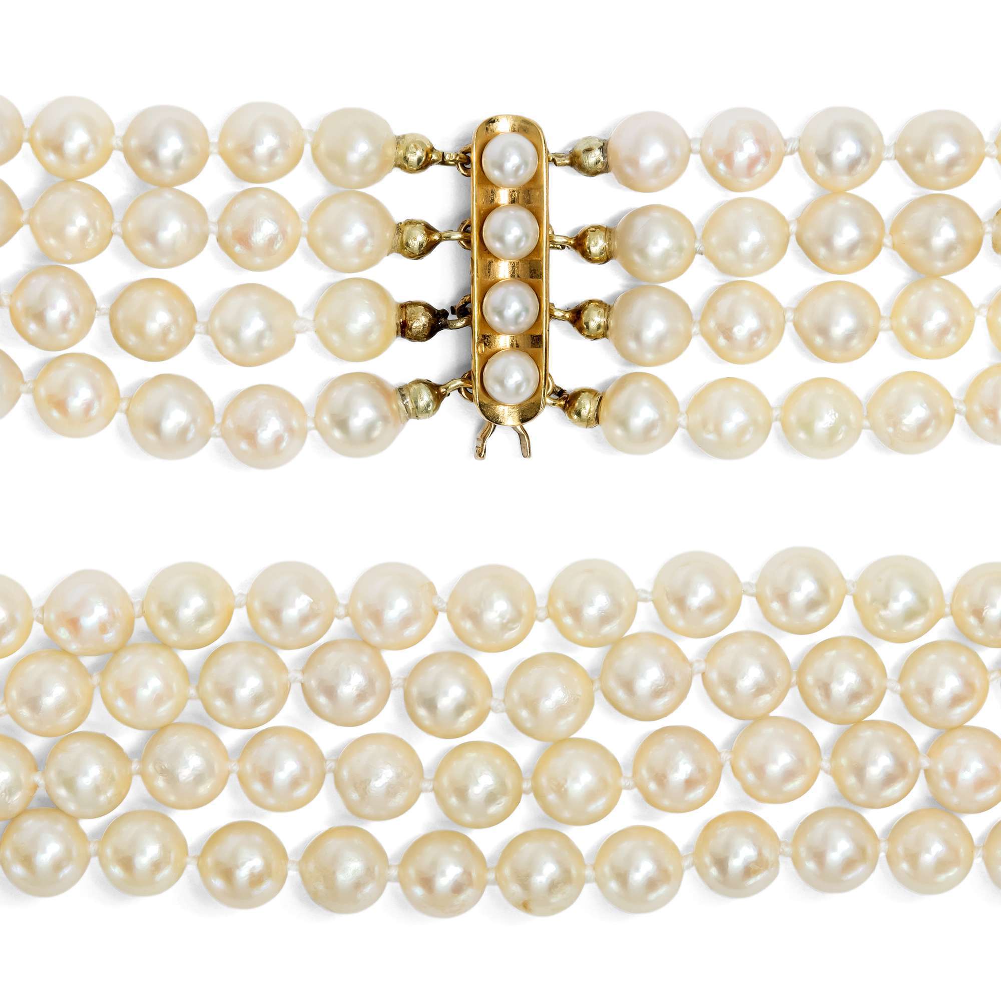 626347-hofer-antikschmuck-Wunderschoenes-vierreihiges-Perlcollier-mit-Goldschliesse-um-1985-Vier-auf-einen-Streich_4