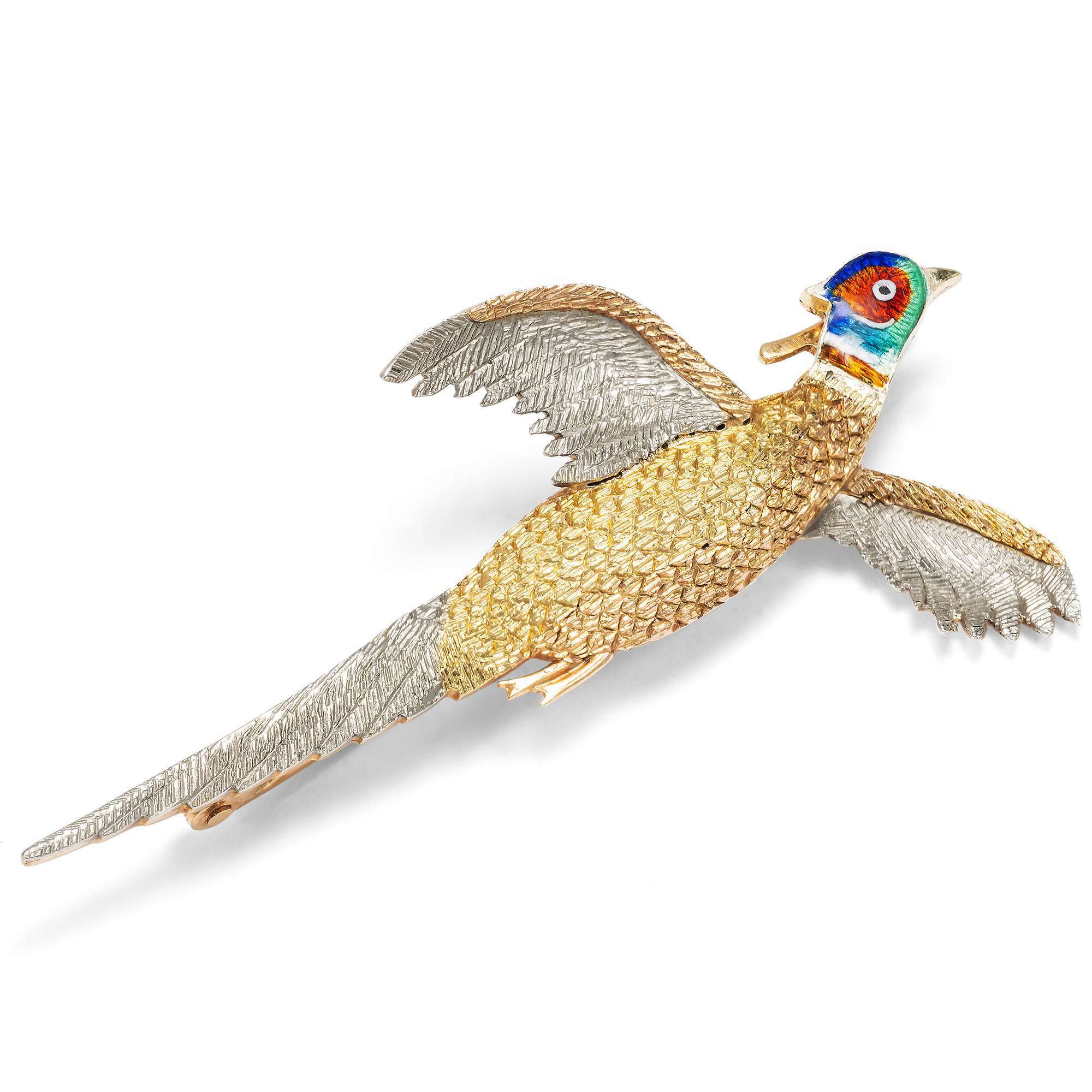 626695-hofer-antikschmuck-Witzige-Brosche-in-dreifarbigem-Gold-und-Emaille-England-1957-Lord-Goldfeather-hebt-ab_3