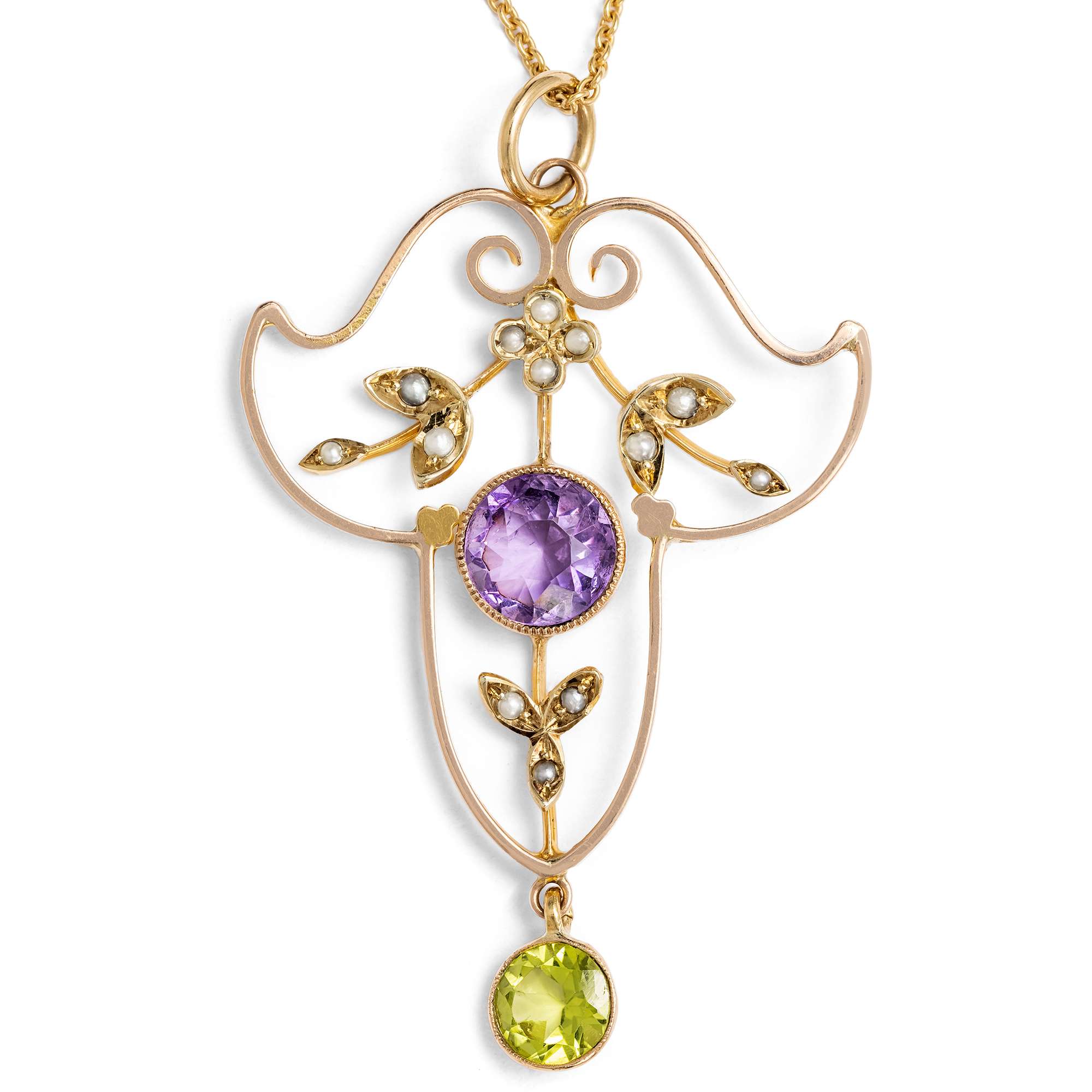 626723-hofer-antikschmuck-Antiker-Suffragetten-Anhaenger-aus-Gold-mit-Amethyst-und-Peridot-England-1910-Taten-statt-Worte