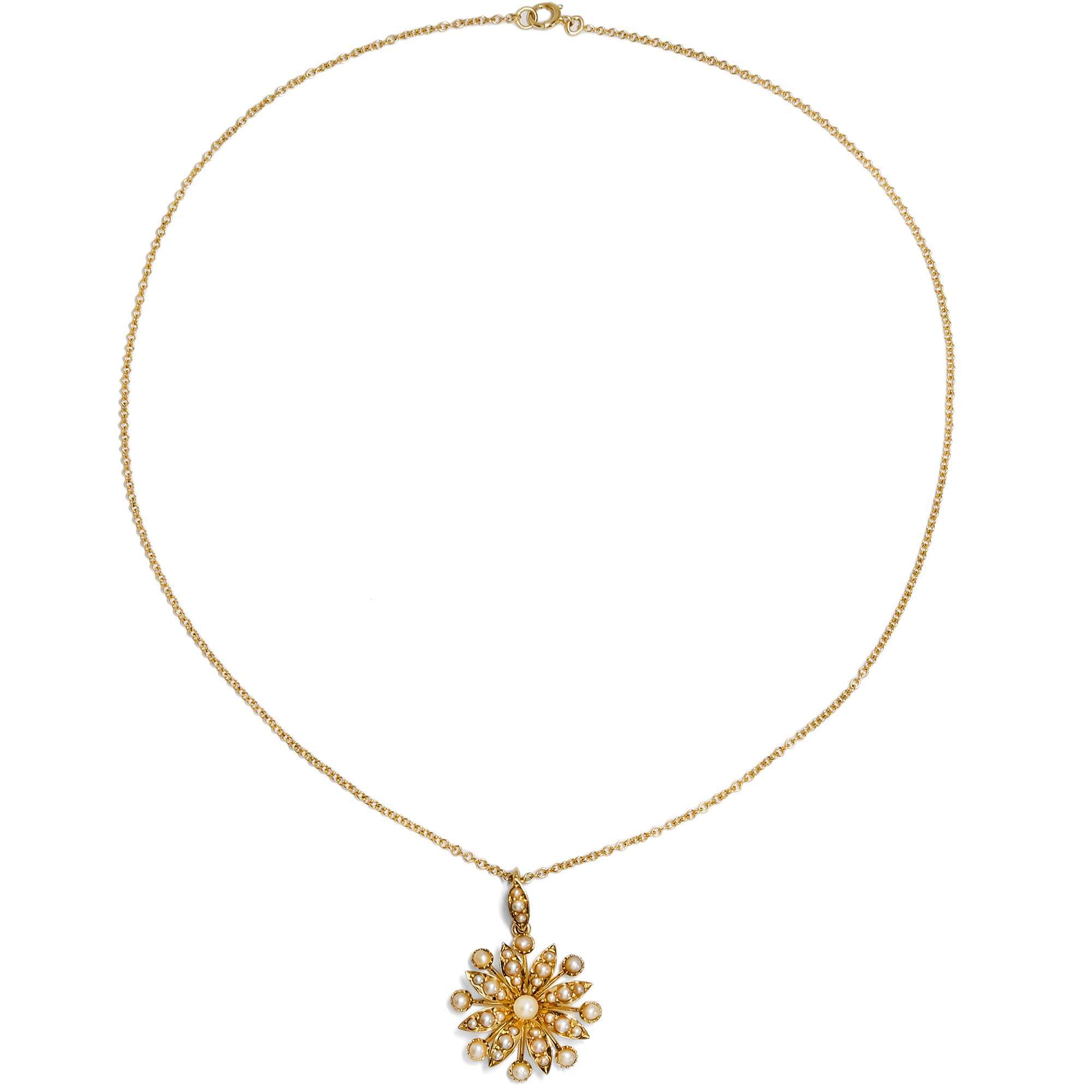 626738-hofer-antikschmuck-Viktorianischer-Perlen-Anhaenger-in-Gold-an-Kette-England-um-1900-Bezaubernde-Bluete_1