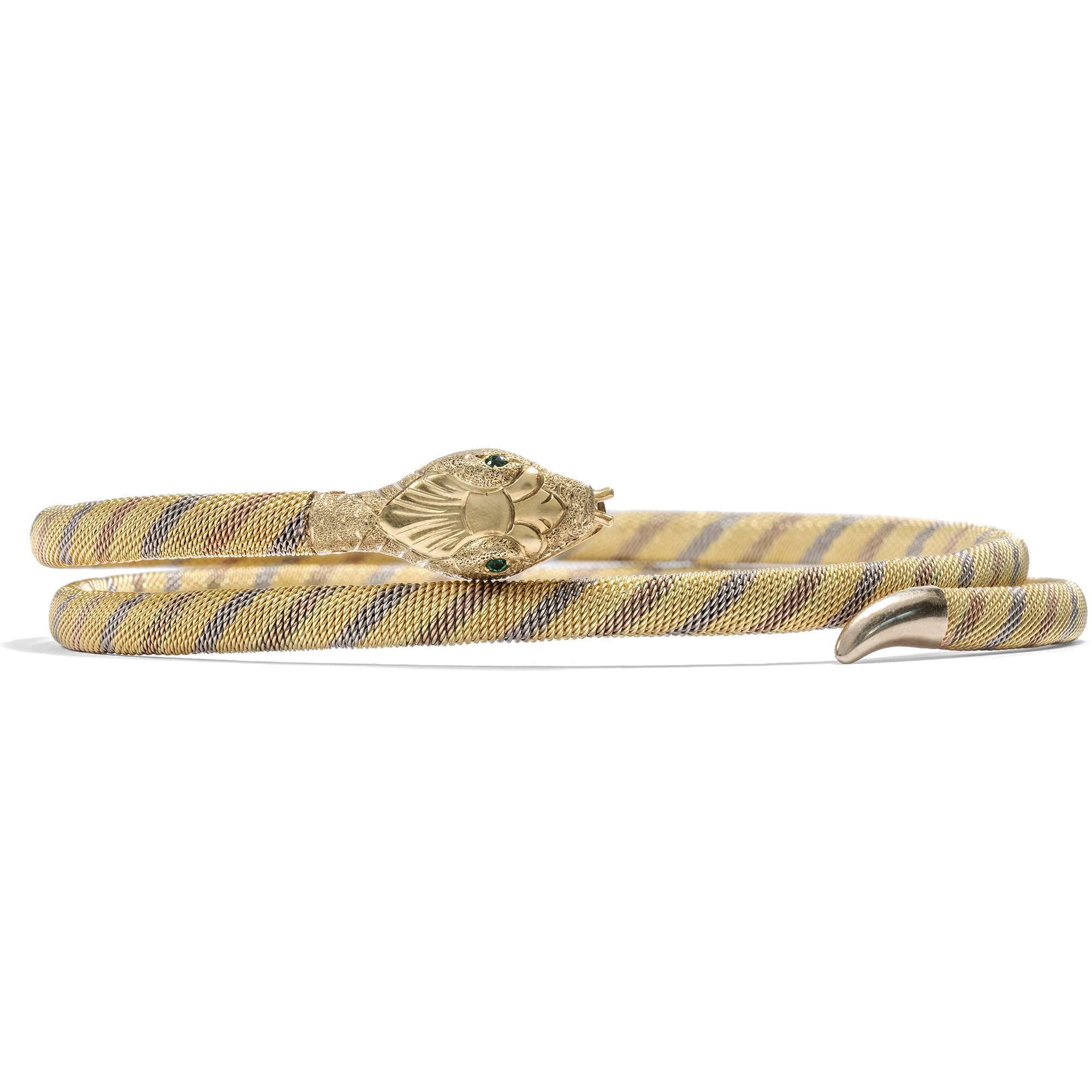 626998-hofer-antikschmuck-Antiker-Armreif-aus-Gold-aus-dreifarbigem-Gold-mit-Smaragden-um-1925-Oh-wie-verfuehrerisch-_1