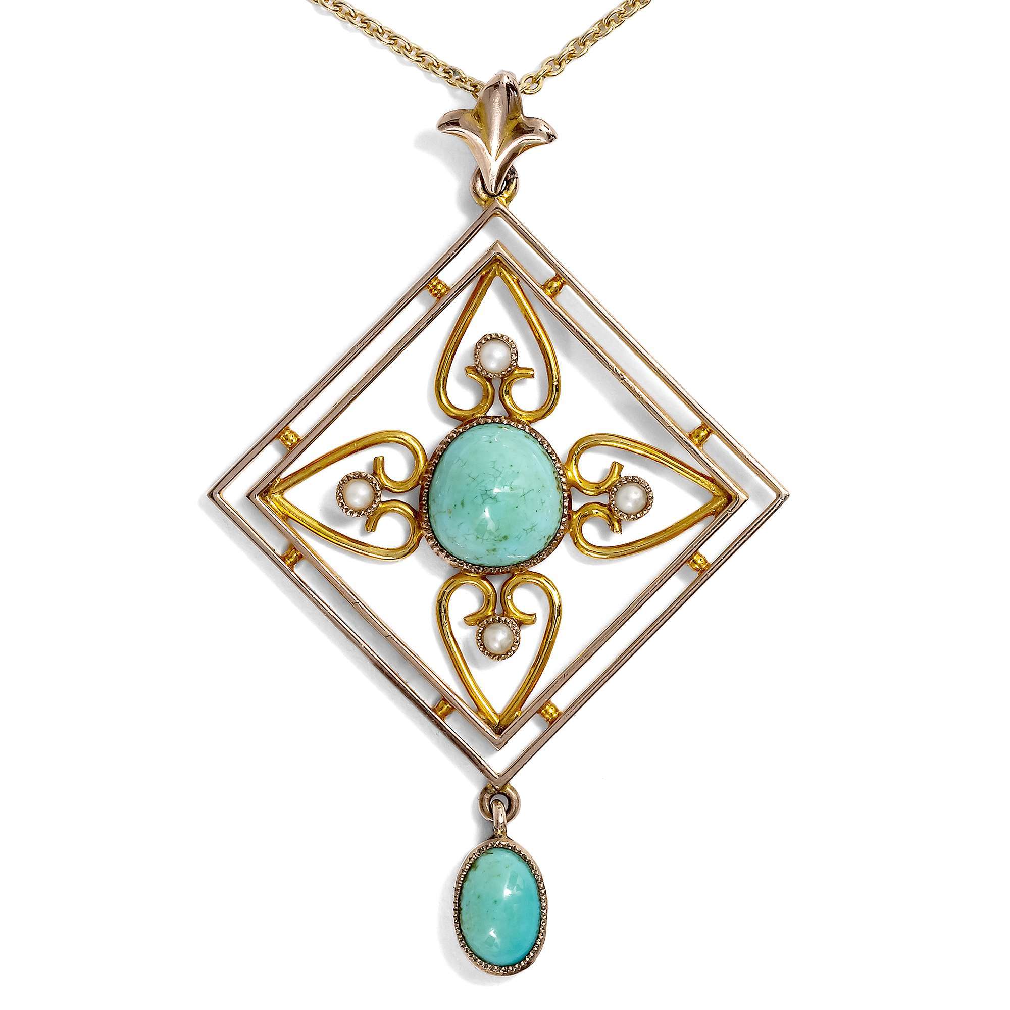 627010-hofer-antikschmuck-Filigraner-Anhaenger-mit-Tuerkisen-und-Perlen-in-zweifarbigem-Gold-England-um-1900-Forget-me-not_1