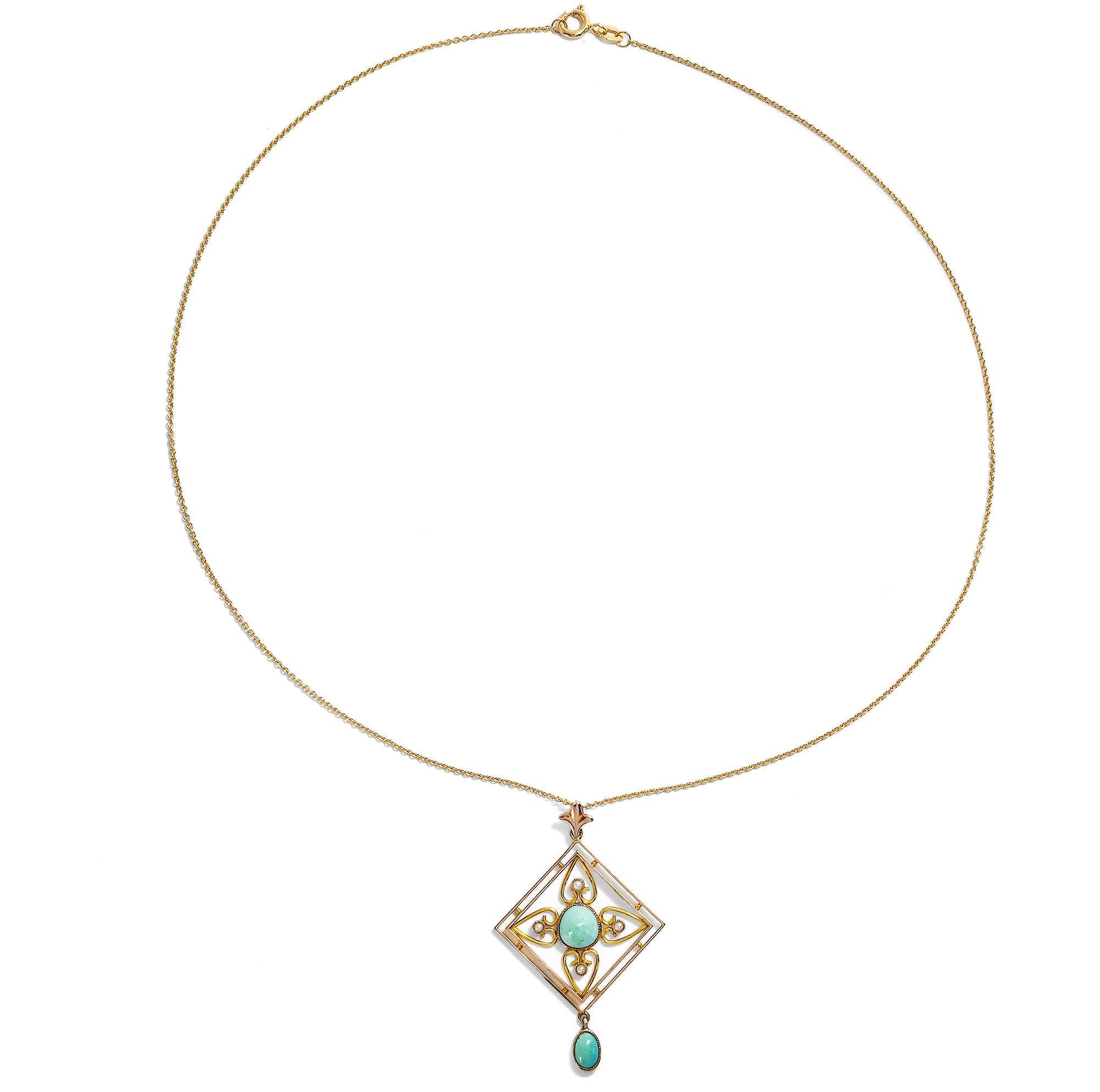 627010-hofer-antikschmuck-Filigraner-Anhaenger-mit-Tuerkisen-und-Perlen-in-zweifarbigem-Gold-England-um-1900-Forget-me-not_2