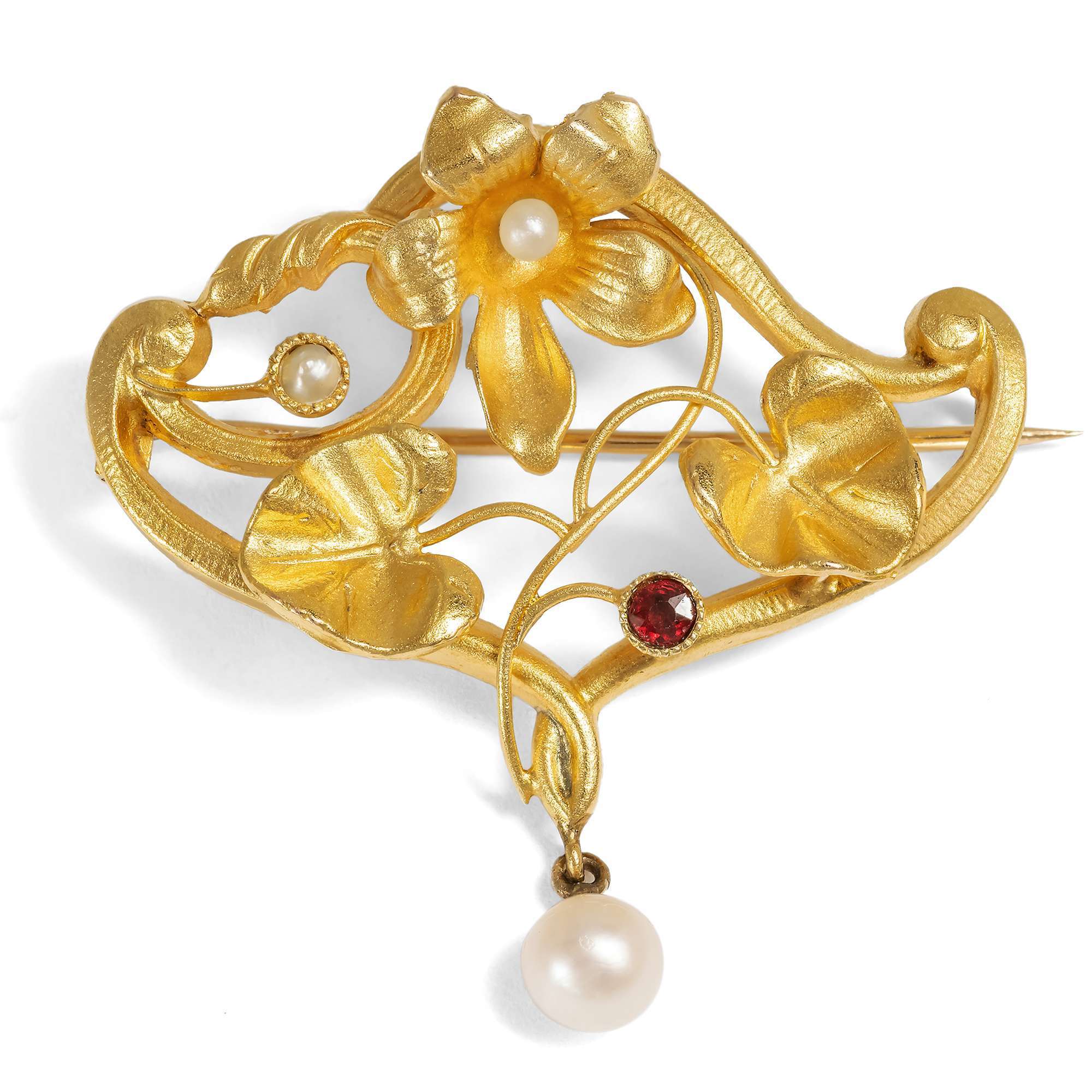 627061-hofer-antikschmuck-Florale-Jugendstil-Brosche-mit-Granat-und-Perlen-in-Gold-Paris-um-1900-Knospe-Bluete-Frucht_1