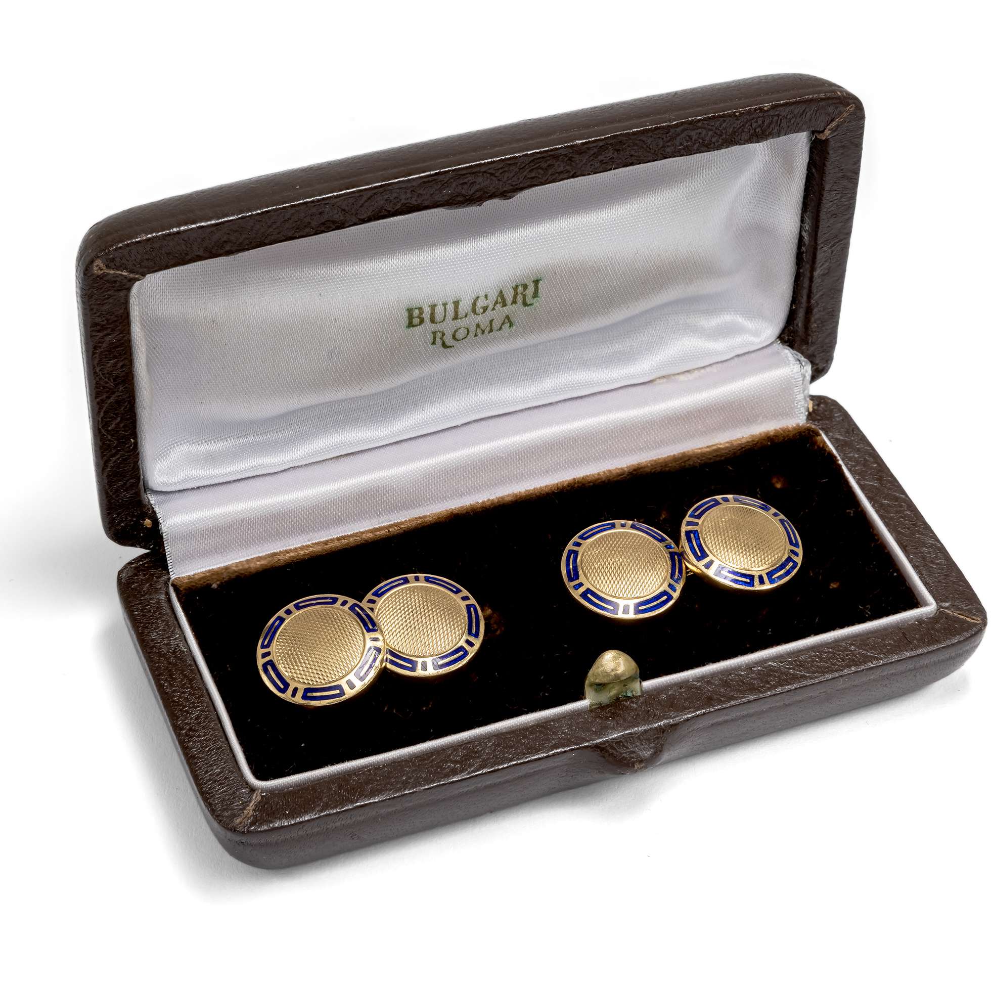 627097-hofer-antikschmuck-Hochwertige-vintage-Manschettenknoepfe-aus-Gold-mit-Email-von-Bulgari-Rom-um-1985-Klassische-Formen_1