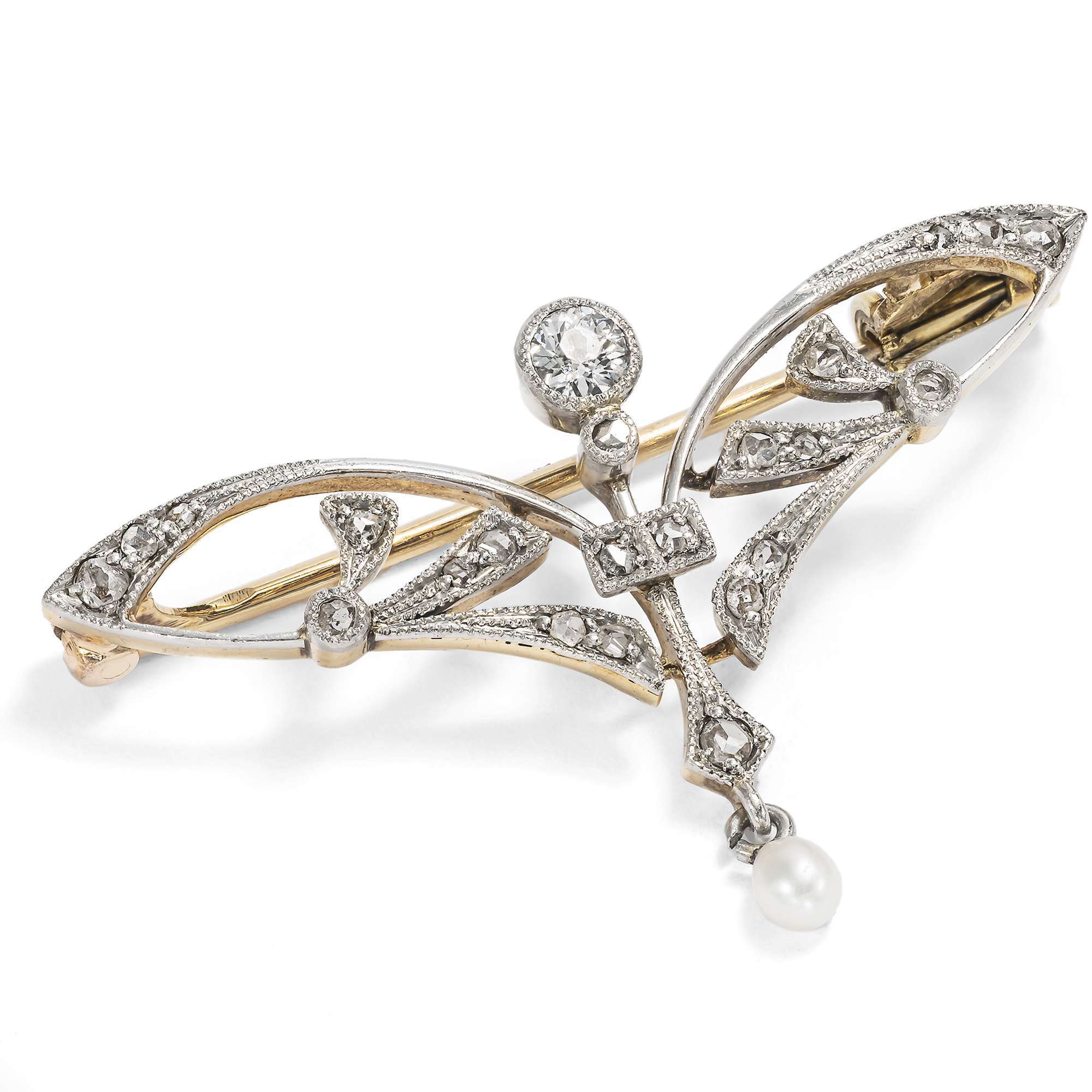 627125-hofer-antikschmuck-Elegante-Jugendstil-Brosche-mit-Diamanten-und-Perle-in-Platin-auf-Gold-um-1905-Kuehle-Eleganz_1