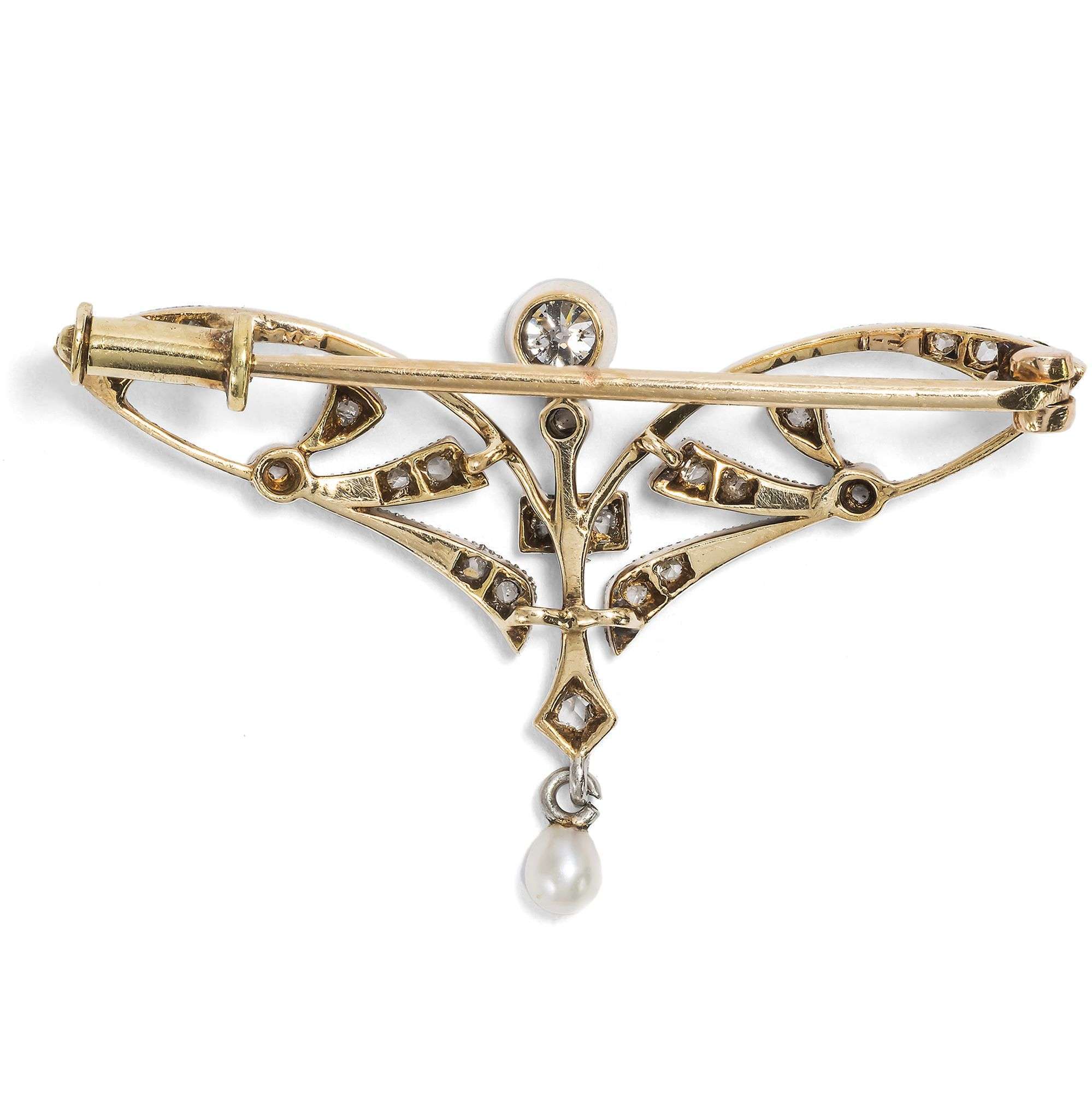627125-hofer-antikschmuck-Elegante-Jugendstil-Brosche-mit-Diamanten-und-Perle-in-Platin-auf-Gold-um-1905-Kuehle-Eleganz_3