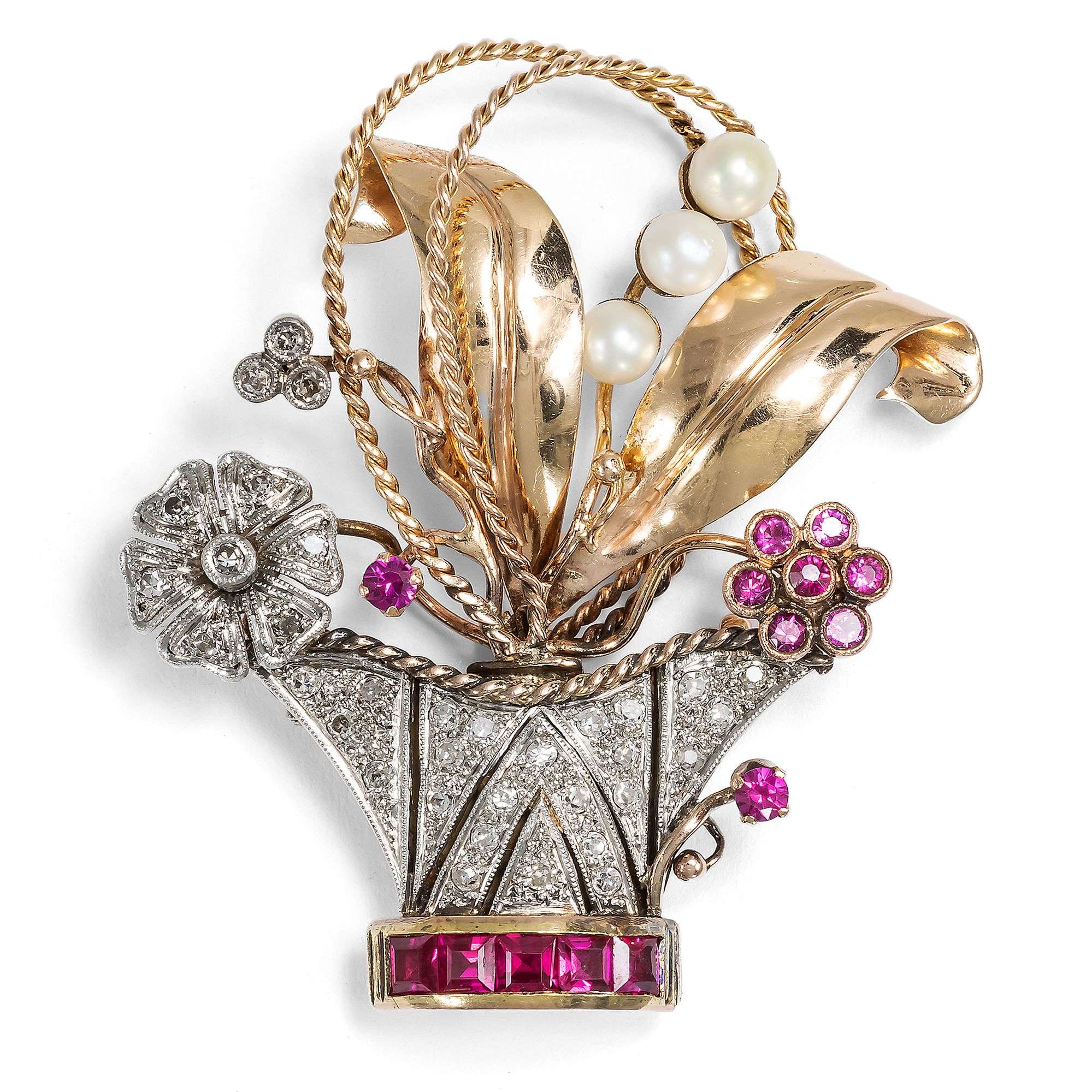 627184-hofer-antikschmuck-Eleganter-Blumenkorb-mit-Perlen-Diamanten-und-synthetischen-Rubinen-in-Gold-um-1940-Sorgenfreie-Blueten_1