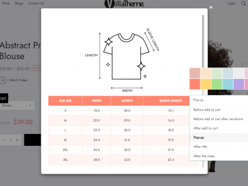 WooCommerce Product Size Chart